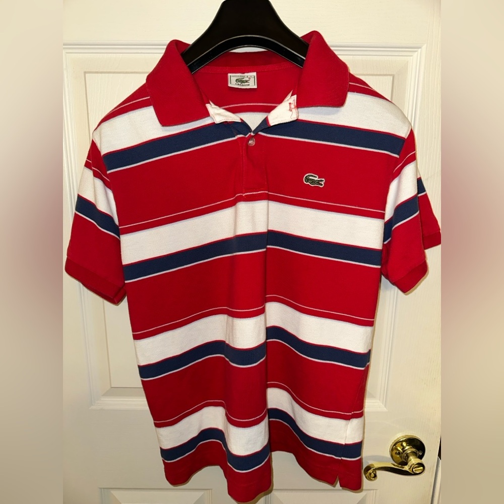 Lacoste Red and White Polo with Stripes